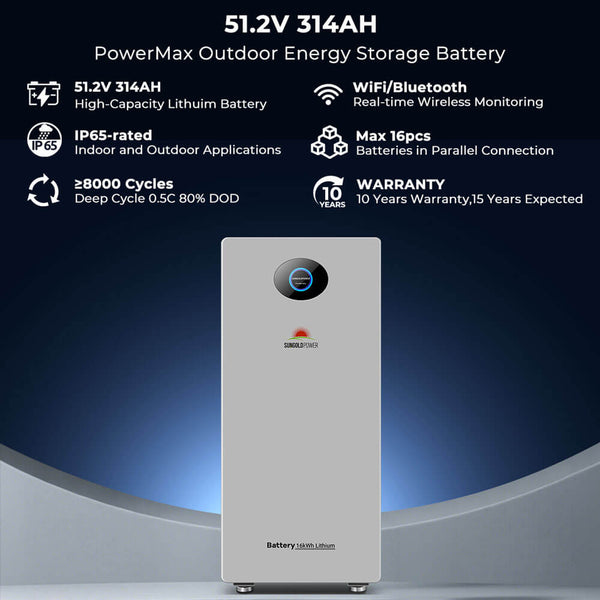 PowerMax 51.2V 314AH Outdoor Energy Storage Battery UL1973 & UL9540A CEC Listed